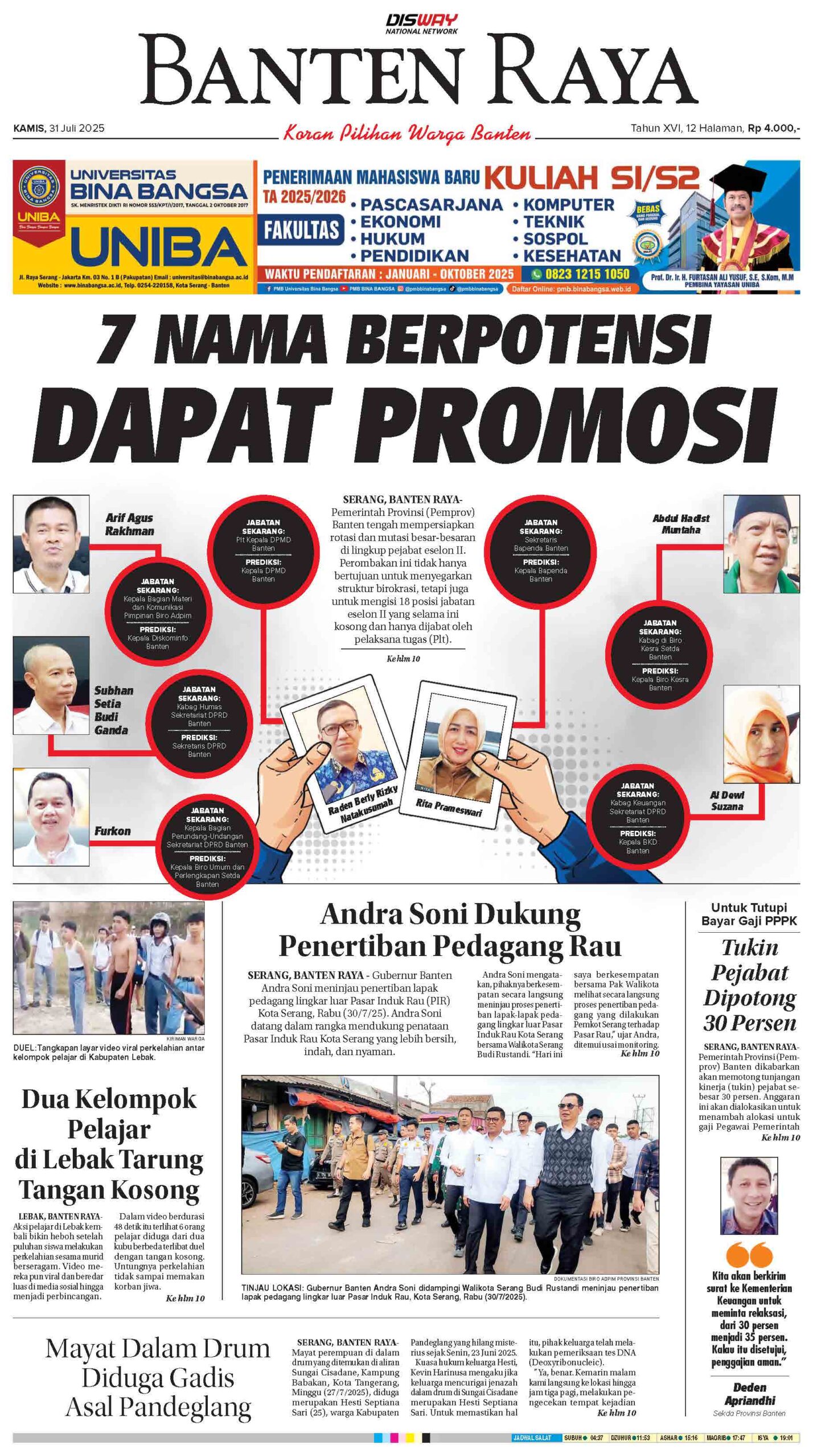 31 Juli 2025 Epaper Banten Raya