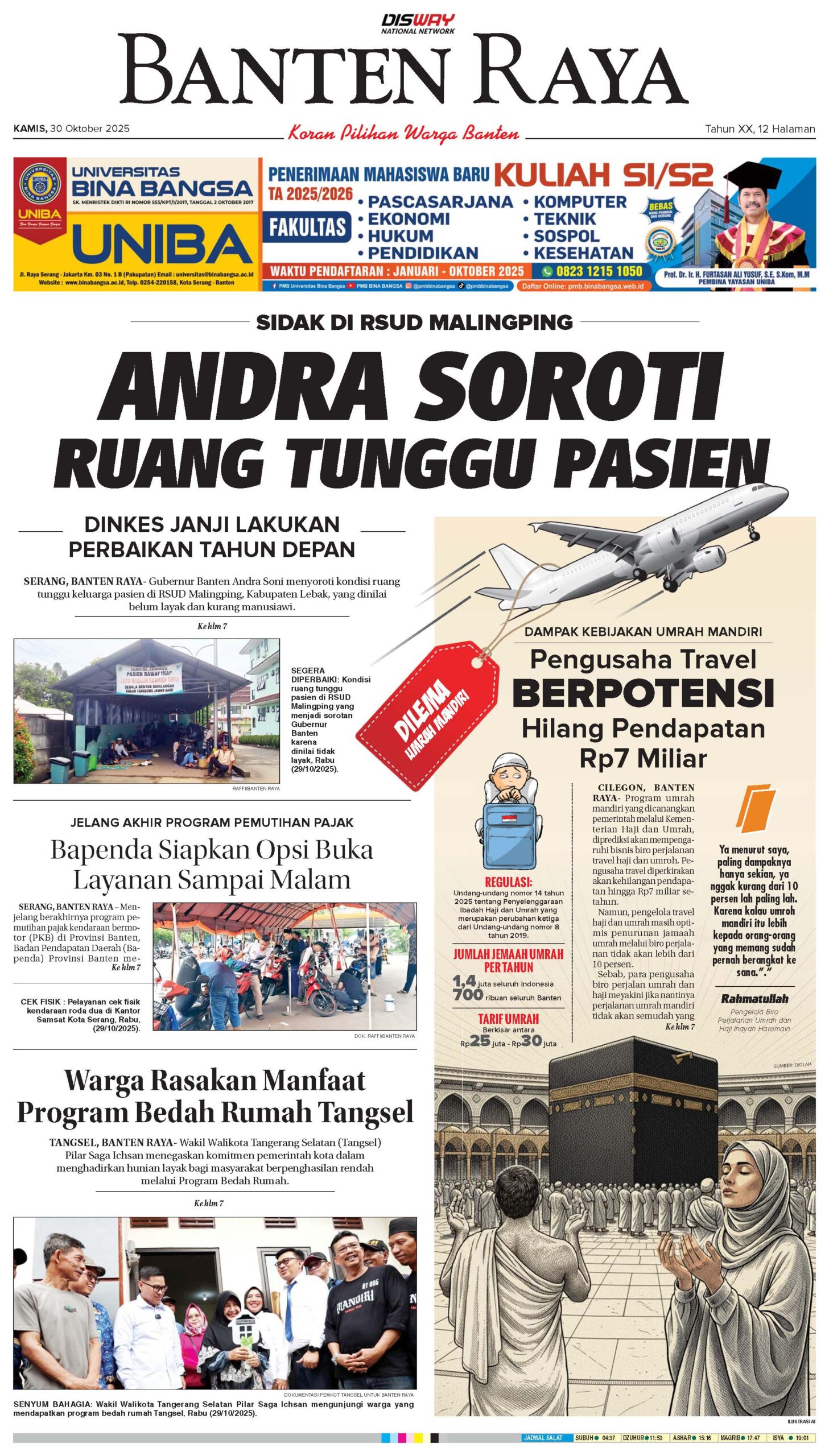 30 Oktober 2025 Epaper Banten Raya